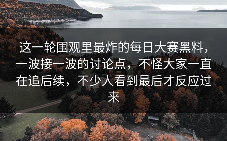 这一轮围观里最炸的每日大赛黑料，一波接一波的讨论点，不怪大家一直在追后续，不少人看到最后才反应过来